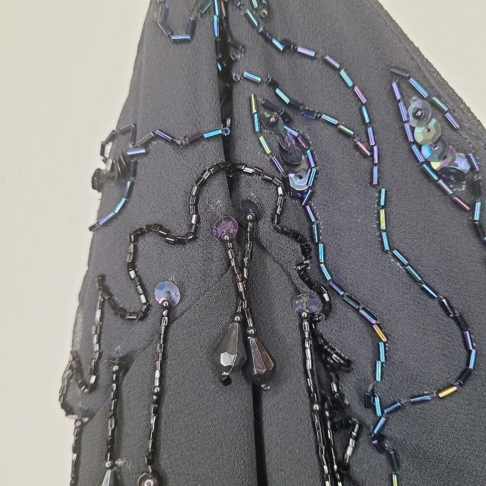Vintage New Leaf Dress Samir Women's Sz 6 Black Cocktail Beaded Long Ruffles - Picture 6 of 12